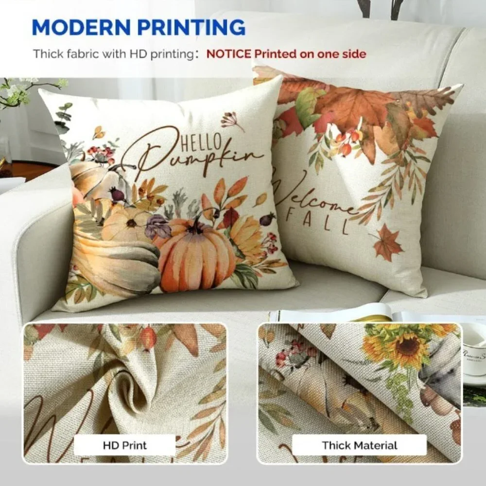 Fall Pillow Covers 18x18 Set of 4 Sunflower Pumpkin Fall Autumn Farmhouse